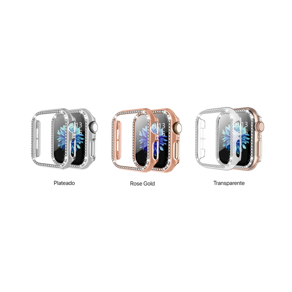 Bumper Case + Mica de Vidrio Templado para Apple Watch con Diamantes de Bisutería