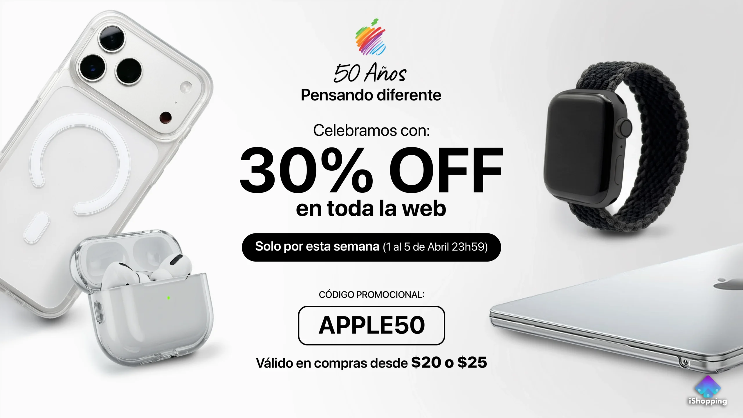 50 Anos Pensando diferente - 30% OFF con codigo APPLE50