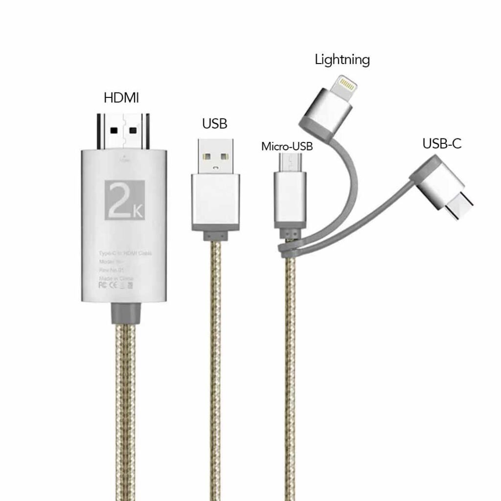 Adaptador de Lightning, V8, USB-C a HDMI