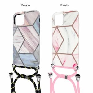 Protector plástico tipo mármol con cordón para iPhone