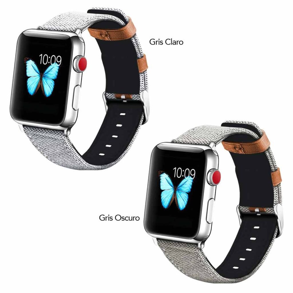 Manillas de tela con apliques de cuero para Apple Watch
