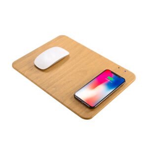 MousePad + cargador inalámbrico textura de madera.